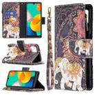 For Samsung Galaxy M32 Colored Drawing Pattern Zipper Horizontal Flip Leather Case with Holder & Card Slots & Wallet(Flower Elephants) - 1