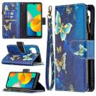 For Samsung Galaxy M32 Colored Drawing Pattern Zipper Horizontal Flip Leather Case with Holder & Card Slots & Wallet(Gold Butterfly) - 1