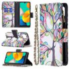 For Samsung Galaxy M32 Colored Drawing Pattern Zipper Horizontal Flip Leather Case with Holder & Card Slots & Wallet(Tree) - 1