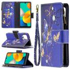For Samsung Galaxy M32 Colored Drawing Pattern Zipper Horizontal Flip Leather Case with Holder & Card Slots & Wallet(Purple Butterfly) - 1