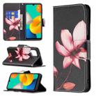 For Samsung Galaxy M32 Colored Drawing Horizontal Flip Leather Case with Holder & Card Slots & Wallet(Lotus) - 1