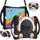 Cute Cat King Kids Shockproof Silicone Tablet Case with Holder & Shoulder Strap & Handle For iPad 10.2 2021 / 2020 / 2019 / Pro 10.5 / Air 10.5(Black Orange) - 1