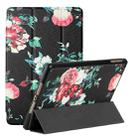 Silk Texture Colored Drawing Pattern Horizontal Flip Magnetic PU Leather Case with Three-folding Holder & Sleep / Wake-up Function For iPad 9.7 2018 / 2017 / Air / Air 2(Black Peony) - 1