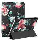 For Amazon Kindle Fire HD10 2021/HD10 Plus 2021 Silk Texture Colored Drawing Pattern Horizontal Flip Magnetic PU Leather Case with Three-folding Holder & Sleep / Wake-up Function(Black Peony) - 1