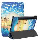 For Samsung Galaxy Tab S8 / Galaxy Tab S7 T870/T875 Silk Texture Colored Drawing Pattern Horizontal Flip Magnetic PU Leather Case with Three-folding Holder & Sleep / Wake-up Function(Seaside Sunrise) - 1