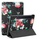 For Samsung Galaxy Tab S8 / Galaxy Tab S7 T870/T875 Silk Texture Colored Drawing Pattern Horizontal Flip Magnetic PU Leather Case with Three-folding Holder & Sleep / Wake-up Function(Black Peony) - 1