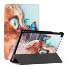 For Samsung Galaxy Tab A 10.1 2019 T510 Silk Texture Colored Drawing Pattern Horizontal Flip Magnetic PU Leather Case with Three-folding Holder(Cat and Butterfly) - 1