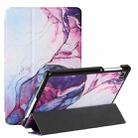 For Samsung Galaxy Tab A7 Lite 8.7 T220/T225 Silk Texture Colored Drawing Pattern Horizontal Flip Magnetic PU Leather Case with Three-folding Holder(Marble Shiratama Purple) - 1