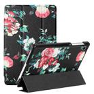 For Samsung Galaxy Tab A7 Lite 8.7 T220/T225 Silk Texture Colored Drawing Pattern Horizontal Flip Magnetic PU Leather Case with Three-folding Holder(Black Peony) - 1