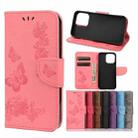 For iPhone 13 mini Vintage Embossed Floral Butterfly Pattern Horizontal Flip Leather Case with Card Slot & Holder & Wallet & Lanyard (Pink) - 1