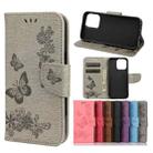 For iPhone 13 mini Vintage Embossed Floral Butterfly Pattern Horizontal Flip Leather Case with Card Slot & Holder & Wallet & Lanyard (Grey) - 1