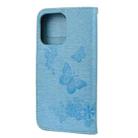 For iPhone 13 Pro Vintage Embossed Floral Butterfly Pattern Horizontal Flip Leather Case with Card Slot & Holder & Wallet & Lanyard (Blue) - 3