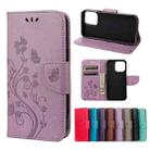 For iPhone 13 mini Butterfly Flower Pattern Horizontal Flip Leather Case with Holder & Card Slots & Wallet (Light Purple) - 1