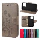 For iPhone 13 mini Butterfly Flower Pattern Horizontal Flip Leather Case with Holder & Card Slots & Wallet (Grey) - 1