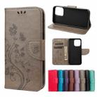 For iPhone 13 Butterfly Flower Pattern Horizontal Flip Leather Case with Holder & Card Slots & Wallet(Grey) - 1