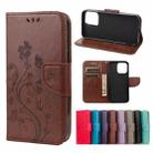 For iPhone 13 Butterfly Flower Pattern Horizontal Flip Leather Case with Holder & Card Slots & Wallet(Brown) - 1