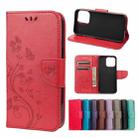 For iPhone 13 Butterfly Flower Pattern Horizontal Flip Leather Case with Holder & Card Slots & Wallet(Red) - 1