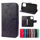 For iPhone 13 Butterfly Flower Pattern Horizontal Flip Leather Case with Holder & Card Slots & Wallet(Deep Purple) - 1