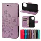 For iPhone 13 Pro Butterfly Flower Pattern Horizontal Flip Leather Case with Holder & Card Slots & Wallet (Light Purple) - 1