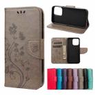For iPhone 13 Pro Butterfly Flower Pattern Horizontal Flip Leather Case with Holder & Card Slots & Wallet (Grey) - 1