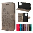 For iPhone 13 Pro Max Butterfly Flower Pattern Horizontal Flip Leather Case with Holder & Card Slots & Wallet (Grey) - 1