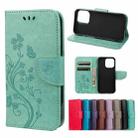 For iPhone 13 Pro Max Butterfly Flower Pattern Horizontal Flip Leather Case with Holder & Card Slots & Wallet (Green) - 1