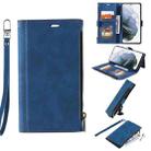 For Samsung Galaxy Note20 Ultra Side Zipper Back Card Horizontal Flip PU Leather Case with Card Slots & Wallet & Photo Frame & Lanyard(Blue) - 1
