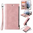 For Samsung Galaxy Note20 Ultra Side Zipper Back Card Horizontal Flip PU Leather Case with Card Slots & Wallet & Photo Frame & Lanyard(Pink) - 1