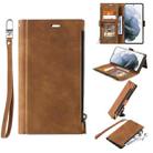 For Samsung Galaxy Note20 Ultra Side Zipper Back Card Horizontal Flip PU Leather Case with Card Slots & Wallet & Photo Frame & Lanyard(Brown) - 1