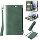 For Samsung Galaxy Note20 Ultra Side Zipper Back Card Horizontal Flip PU Leather Case with Card Slots & Wallet & Photo Frame & Lanyard(Green) - 1