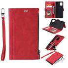 For Samsung Galaxy Note20 Side Zipper Back Card Horizontal Flip PU Leather Case with Card Slots & Wallet & Photo Frame & Lanyard(Red) - 1