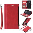 For Samsung Galaxy S9 Side Zipper Back Card Horizontal Flip PU Leather Case with Card Slots & Wallet & Photo Frame & Lanyard(Red) - 1