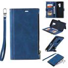 For Samsung Galaxy S9+ Side Zipper Back Card Horizontal Flip PU Leather Case with Card Slots & Wallet & Photo Frame & Lanyard(Blue) - 1
