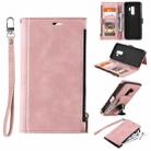 For Samsung Galaxy S9+ Side Zipper Back Card Horizontal Flip PU Leather Case with Card Slots & Wallet & Photo Frame & Lanyard(Pink) - 1