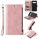 For Samsung Galaxy S10+ Side Zipper Back Card Horizontal Flip PU Leather Case with Card Slots & Wallet & Photo Frame & Lanyard(Pink) - 1