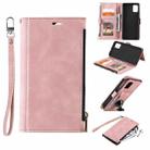 For Samsung Galaxy S20 FE Side Zipper Back Card Horizontal Flip PU Leather Case with Card Slots & Wallet & Photo Frame & Lanyard(Pink) - 1