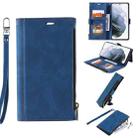 For Samsung Galaxy S20 Ultra Side Zipper Back Card Horizontal Flip PU Leather Case with Card Slots & Wallet & Photo Frame & Lanyard(Blue) - 1