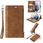 For Samsung Galaxy S20 Ultra Side Zipper Back Card Horizontal Flip PU Leather Case with Card Slots & Wallet & Photo Frame & Lanyard(Brown) - 1