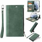 For Samsung Galaxy S20 Ultra Side Zipper Back Card Horizontal Flip PU Leather Case with Card Slots & Wallet & Photo Frame & Lanyard(Green) - 1
