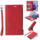 For Samsung Galaxy S21 5G Side Zipper Back Card Horizontal Flip PU Leather Case with Card Slots & Wallet & Photo Frame & Lanyard(Red) - 1