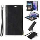 For Samsung Galaxy S21 5G Side Zipper Back Card Horizontal Flip PU Leather Case with Card Slots & Wallet & Photo Frame & Lanyard(Black) - 1