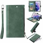 For Samsung Galaxy S21 5G Side Zipper Back Card Horizontal Flip PU Leather Case with Card Slots & Wallet & Photo Frame & Lanyard(Green) - 1