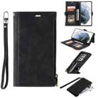 For Samsung Galaxy S21 Ultra 5G Side Zipper Back Card Horizontal Flip PU Leather Case with Card Slots & Wallet & Photo Frame & Lanyard(Black) - 1