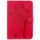 For iPad Mini 2019 & 4 & 3 & 2 & 1 Pressed Printing Cat and Tree Pattern Horizontal Flip Leather Case with Holder & Card Slots & Wallet(Rose Red) - 1