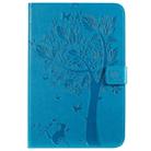 For iPad Mini 2019 & 4 & 3 & 2 & 1 Pressed Printing Cat and Tree Pattern Horizontal Flip Leather Case with Holder & Card Slots & Wallet(Blue) - 1