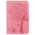 For iPad Mini 2019 & 4 & 3 & 2 & 1 Pressed Printing Cat and Tree Pattern Horizontal Flip Leather Case with Holder & Card Slots & Wallet(Pink) - 1