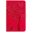 For Galaxy Tab A 8.0 & S Pen (2019) Pressed Printing Cat and Tree Pattern Horizontal Flip Leather Case with Holder & Card Slots & Wallet(Rose Red) - 1