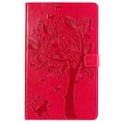 For Galaxy Tab A 10.1 (2019) Pressed Printing Cat and Tree Pattern Horizontal Flip Leather Case with Holder & Card Slots & Wallet(Rose Red) - 1