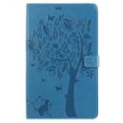 For Galaxy Tab A 10.1 (2019) Pressed Printing Cat and Tree Pattern Horizontal Flip Leather Case with Holder & Card Slots & Wallet(Blue) - 1