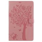 For Galaxy Tab A 10.1 (2019) Pressed Printing Cat and Tree Pattern Horizontal Flip Leather Case with Holder & Card Slots & Wallet(Pink) - 1